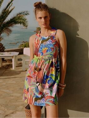 Anthropologie The Art of Orane Sigal Tropical Bird Print Dress Size: M